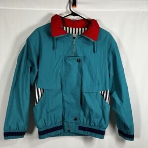 Sailing Jacket Vintage IZZI Nautical Teal Red Navy Size Medium